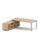 Scrivania direzionale sagomata con gambe in metallo e servente - Colori a scelta - cm 229x200x75h