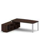 Scrivania direzionale sagomata con gambe in metallo e servente - Colori a scelta - cm 229x200x75h