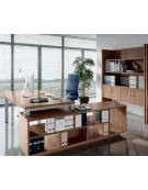 Scrivania direzionale sagomata con gambe in metallo e servente - Colori a scelta - cm 229x200x75h