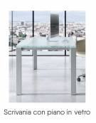Scrivania direzionale vetro sagomata con gambe in metallo e servente - Colori Servente a scelta - cm 229x200x73h