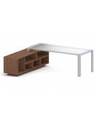 Scrivania direzionale vetro sagomata con gambe in metallo e servente - Colori Servente a scelta - cm 229x200x73h