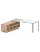 Scrivania direzionale vetro sagomata con gambe in metallo e servente - Colori Servente a scelta - cm 229x200x73h
