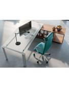 Scrivania direzionale vetro sagomata con gambe in metallo e servente - Colori Servente a scelta - cm 229x200x73h