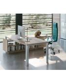 Scrivania direzionale dritta con gambe in metallo e servente con cassettiera - Colori a scelta - cm 209x200x75h