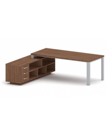 Scrivania direzionale dritta con gambe in metallo e servente con cassettiera - Colori a scelta - cm 209x200x75h