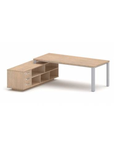 Scrivania direzionale dritta con gambe in metallo e servente con cassettiera - Colori a scelta - cm 229x200x75h