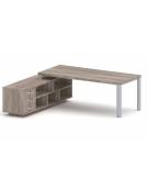 Scrivania direzionale dritta con gambe in metallo e servente con cassettiera - Colori a scelta - cm 229x200x75h