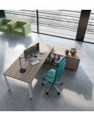 Scrivania direzionale dritta con gambe in metallo e servente con cassettiera - Colori a scelta - cm 229x200x75h