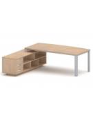 Scrivania direzionale sagomata con gambe in metallo e servente con cassettiera - Colori a scelta - cm 229x200x75h