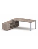Scrivania direzionale sagomata con gambe in metallo e servente con cassettiera - Colori a scelta - cm 229x200x75h