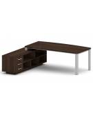 Scrivania direzionale sagomata con gambe in metallo e servente con cassettiera - Colori a scelta - cm 229x200x75h