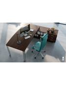 Scrivania direzionale sagomata con gambe in metallo e servente con cassettiera - Colori a scelta - cm 229x200x75h