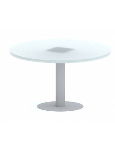 Tavolo riunione direzionale circolare in vetro, con gamba in metallo verniciato - Colori gamba a scelta - cm Ø 120x75h