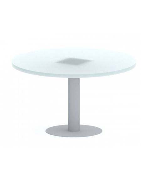 Tavolo riunione direzionale circolare in vetro, con gamba in metallo verniciato - Colori gamba a scelta - cm Ø 120x75h