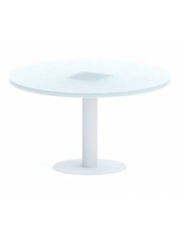 Tavolo riunione direzionale circolare in vetro, con gamba in metallo verniciato - Colori gamba a scelta - cm Ø 120x75h