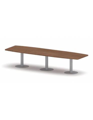 Tavolo riunione direzionale sagomato, basamento a calice - Colori a scelta - cm 360x110x75h