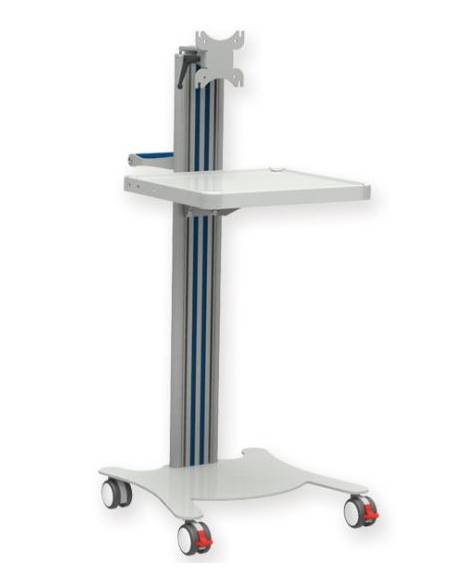Carrello ospedaliero multifunzione - 1 maniglia, 1 ripiano e supporto per monitor - cm 47x42x79h