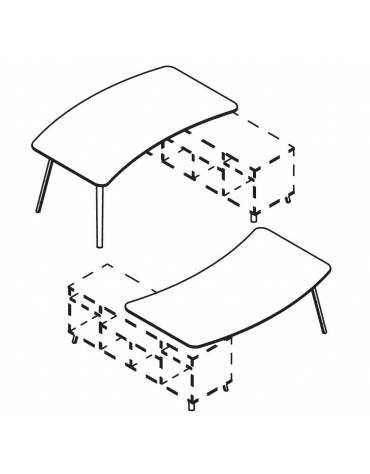 Scrivania direzionale sagomata per servente, piano melaminico spessore mm 18 e struttura metallica - cm 220x110x72,5h