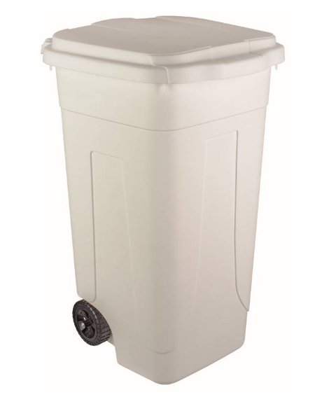 BIDONE RIFIUTI LT 80 IN POLIPROPILENE BIANCO CON 2 RUOTE - mm 450x500x780h