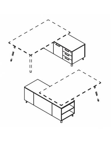 Servente per scrivania direzionale, con contenitore a giorno, ante e cassetti ammortizzati - cm 160x50x60h