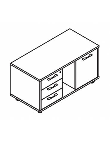 Mobile di servizio su ruote con vano a giorno, anta e cassettiera con chiusura ammortizzata - cm 118x60x61h