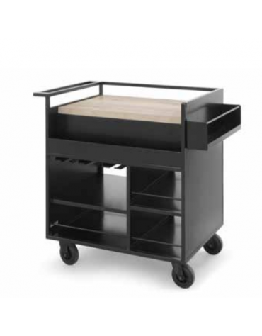 CARRELLO LIQUORI - 3 binari per appendere bicchieri, Ripiani per miscelatori e 2 tasche veloci