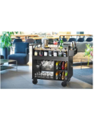 CARRELLO LIQUORI - 3 binari per appendere bicchieri, Ripiani per miscelatori e 2 tasche veloci