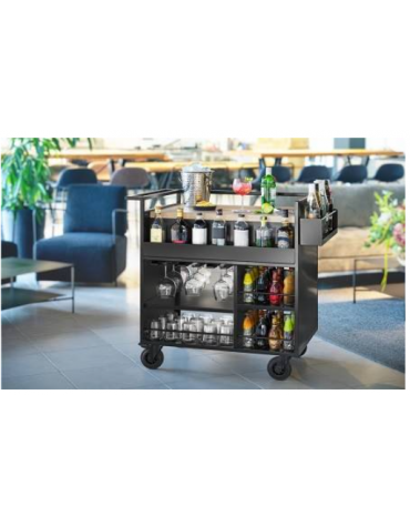 CARRELLO LIQUORI - 3 binari per appendere bicchieri, Ripiani per miscelatori e 2 tasche veloci