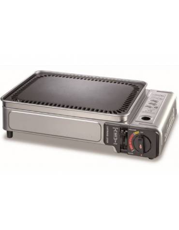 GRIGLIA LISCIA PORTATILE - ALIMENTAZIONE A CARTUCCIA DI GAS BUTANO (NON ICLUSA - Zona cottura  mm 34x25