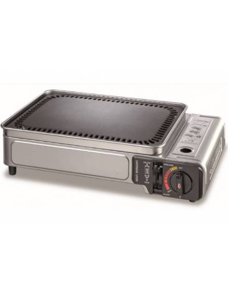 GRIGLIA LISCIA PORTATILE - ALIMENTAZIONE A CARTUCCIA DI GAS BUTANO (NON ICLUSA - Zona cottura  mm 34x25