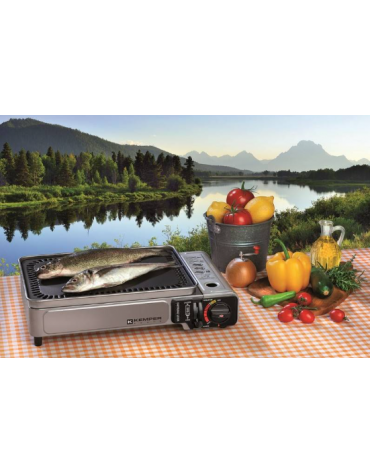GRIGLIA LISCIA PORTATILE - ALIMENTAZIONE A CARTUCCIA DI GAS BUTANO (NON ICLUSA - Zona cottura  mm 34x25