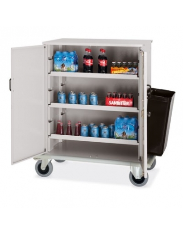 Carrello per rifornimento minibar frigobar in lamiera di acciaio - chiusura con ante a battenti con chiave - cm 100x62x119h