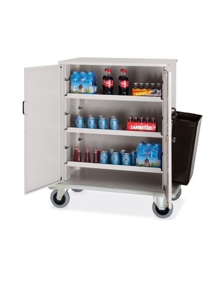 Carrello per rifornimento minibar frigobar in lamiera di acciaio - chiusura con ante a battenti con chiave - cm 100x62x119h