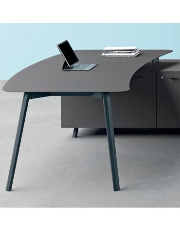 Scrivania direzionale per servente piano HPL sagomato e struttura metallica - Colori a scelta - cm 180x110x72h