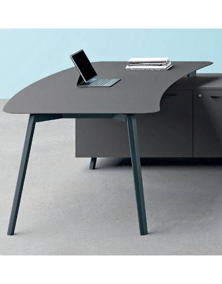 Scrivania direzionale per servente piano HPL sagomato e struttura metallica - Colori a scelta - cm 180x110x72h
