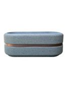 Fioriera ovale per esterno in cemento calcestruzzo colore Grigio pietra - con fascia color rame - cm 150x60x65h - Conforme ai CA