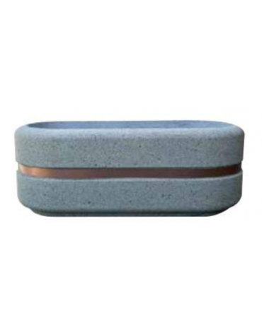 Fioriera ovale per esterno in cemento calcestruzzo colore Grigio travertino - con fascia color rame - cm 150x60x65h - Conforme a