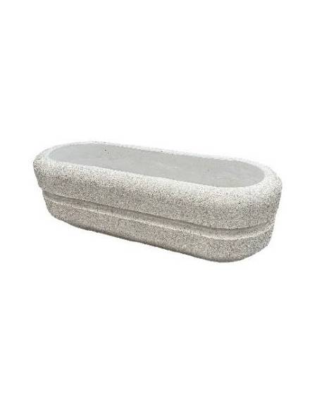 Fioriera ovale per esterno in cemento calcestruzzo colore Bianco pietra - con greca decorativa - cm 150x60x65h - Conforme CAM