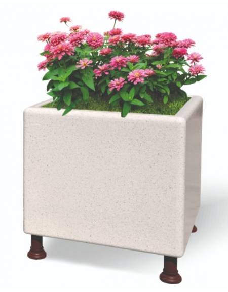 Fioriera quadrata in cemento calcestruzzo colore Bianco travertino - sostegni autolivellanti - cm 80x80x80h - Conforme ai CAM