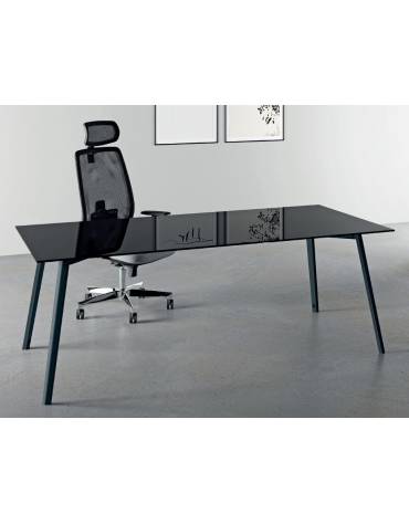 Scrivania direzionale piano in vetro retro laccato e struttura metallica - Colori a scelta - cm 180x90x72h