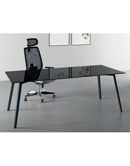 Scrivania direzionale piano in vetro retro laccato e struttura metallica - Colori a scelta - cm 180x90x72h