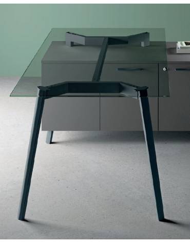 Scrivania direzionale per servente piano in vetro trasparente e struttura metallica - Colori struttura a scelta - cm 200x90x72h