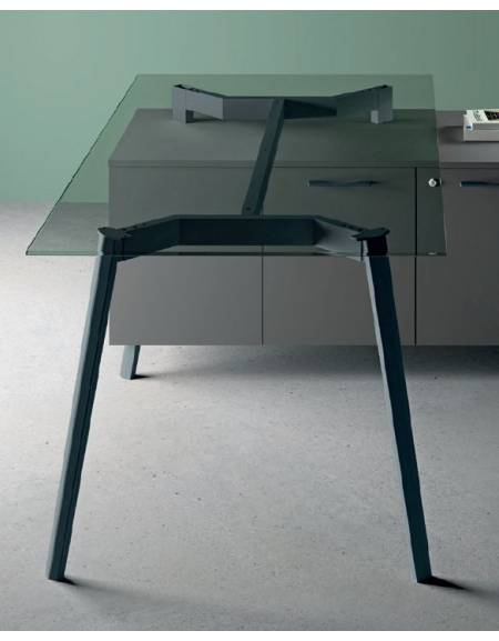 Scrivania direzionale per servente piano in vetro trasparente e struttura metallica - Colori struttura a scelta - cm 200x90x72h