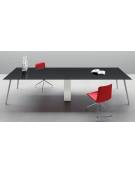Tavolo riunione composto piano in vetro retro leccato e struttura metallica - Colori a scelta - cm 400x100x72h