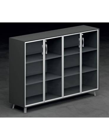 Armadio con elementi di chiusura in HPL con 4 ante in Vetro - Colori a scelta - cm 182x45x127,2h