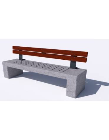 Panchina in cemento calcestruzzo con seduta forata, colore Grigio pietra - schienale in legno - cm 220x60x90h - Conforme ai CAM