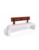 Panchina in cemento fianchi curvi con seduta forata, colore Bianco travertino - schienale legno - cm 200x50x90h - Conforme CAM