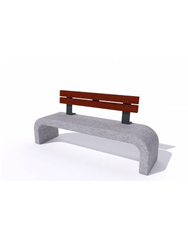 Panchina in cemento calcestruzzo con fianchi curvi, colore Grigio pietra - schienale in legno - cm 200x50x90h - Conforme ai CAM