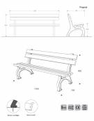 Panchina in acciaio inox e legno con schienale - Lunghezza cm 180