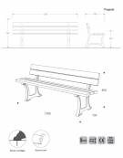 Panchina in acciaio inox e legno con schienale - Lunghezza cm 180